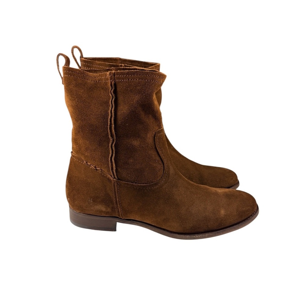 Frye Cara Short Wood Suede Leather Western Ankle Boots Brown Womens 11 M 78321